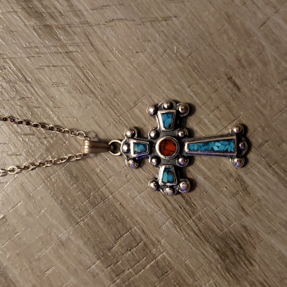 Sterling Silver & Turquoise Cross Necklace